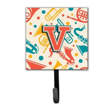 Jensendistributionservices Letter V Retro Teal Orange Musical Instruments Initial Leash & Key Holder MI1657655